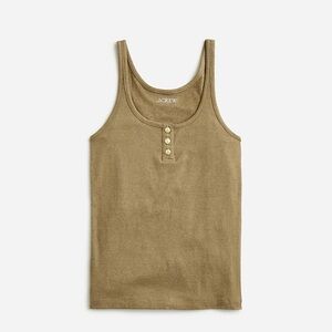 New NWOT J. Crew Women’s Stretch Linen Blend Henley Tank Top — Umber Olive Green